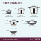 Anolon Stainless Steel & Hard Anodized Aluminum, Cookware Set (11 Piece)