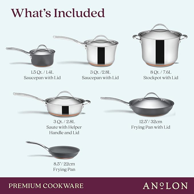 Anolon Stainless Steel & Hard Anodized Aluminum, Cookware Set (11 Piece)