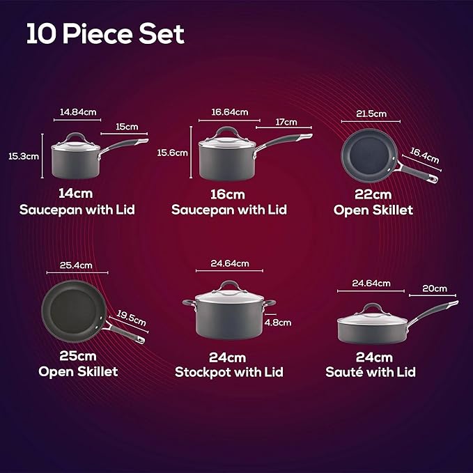 Circulon 83903 Radiance Hard Anodized Nonstick Cookware Pots and Pans Set, 10 Piece, Gray