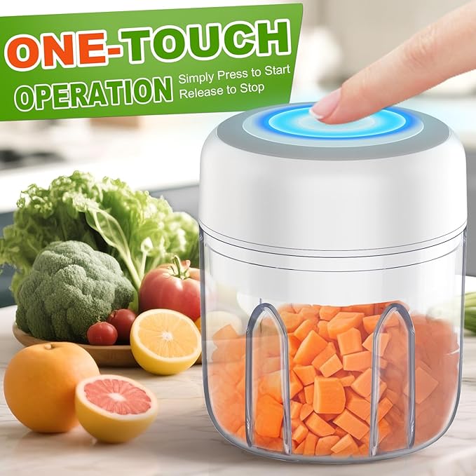 Electric Vegetable Chopper, Rechargable USB Blender to Vegetable Portable Food Processor Onion Mincer, Cordless Meat Grinder for Vegetable, Compact Food Processor for Ginger Chili Fruit Meat Salad