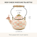 MACKENZIE-CHILDS Enamel Whistling Tea Kettle, Decorative Teapot, Pink-and-White Rosy Check