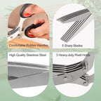 Herb scissors, Multipurpose Cutting Shears with 5 Blade Kitchen Salad Scissors, Safety Cover and Cleaning Comb for Chopping Cilantro Onion Basil Chive Parsley, Black
