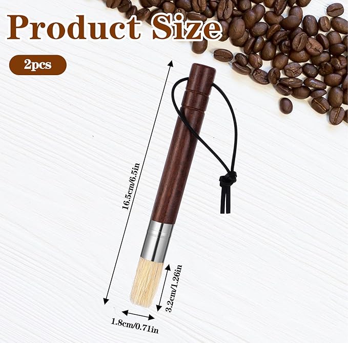 2 Pack Coffee Grinder Brush, Espresso Machine Brush with Wooden Handle and Natural Bristles, Coffee Grinder Cleaning Brush for Home Kitchen Espresso Machine Cleaner Tool