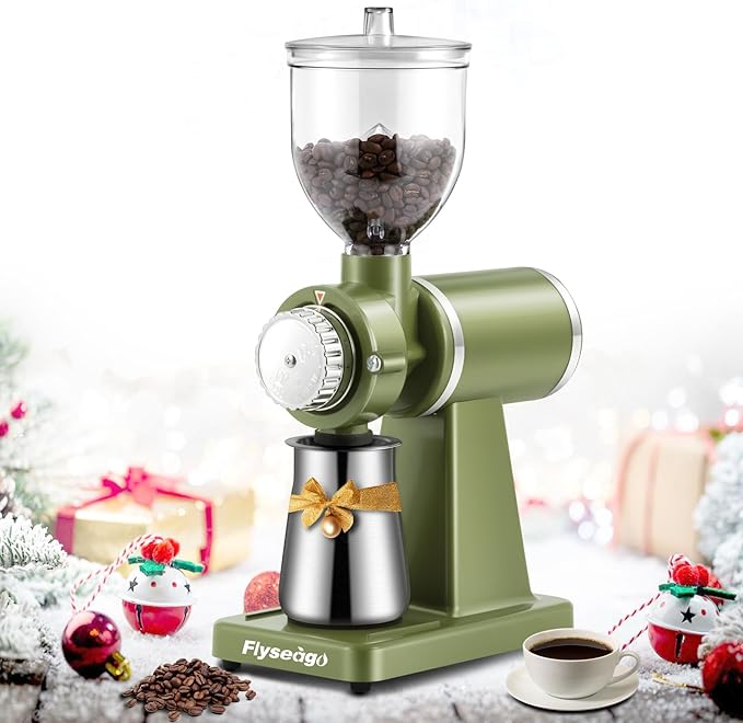 Electric Coffee Grinder Burr Espresso Coffee Bean Grinder Small Automatic Stainless Steel Coffee Mill With Brush, Pea Green