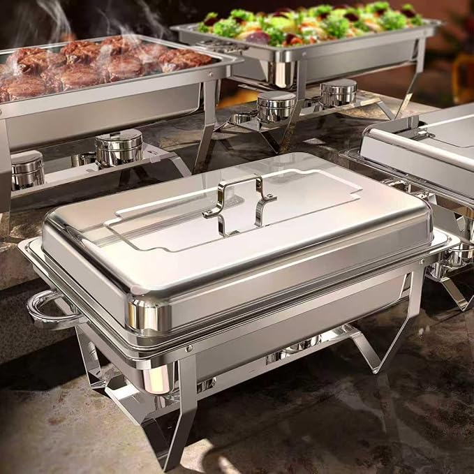 Chafing Dishes for Buffet 4 Pack, 9QT [Mirror-Like Polished Finish] Food Warmers for Parties Buffet [No Fingers Cut] Roll Edge Designed Chafing Dish Buffet Set for Any Party with Complete Set