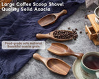 Acacia Coffee Scoop, 4pcs Large Wood Scoops for Coffee Beans, Big Wooden Scoops Shovel for Big Jars Canisters Ground Coffee, Sugar, Salt