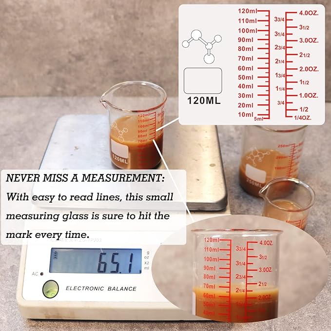 High Borosilicate Glass Measuring Cup-V-Shaped Spout,120ml(4OZ) Glass Measuring Beaker for Kitchen or Restaurant, Easy to Read(Pack of 2)
