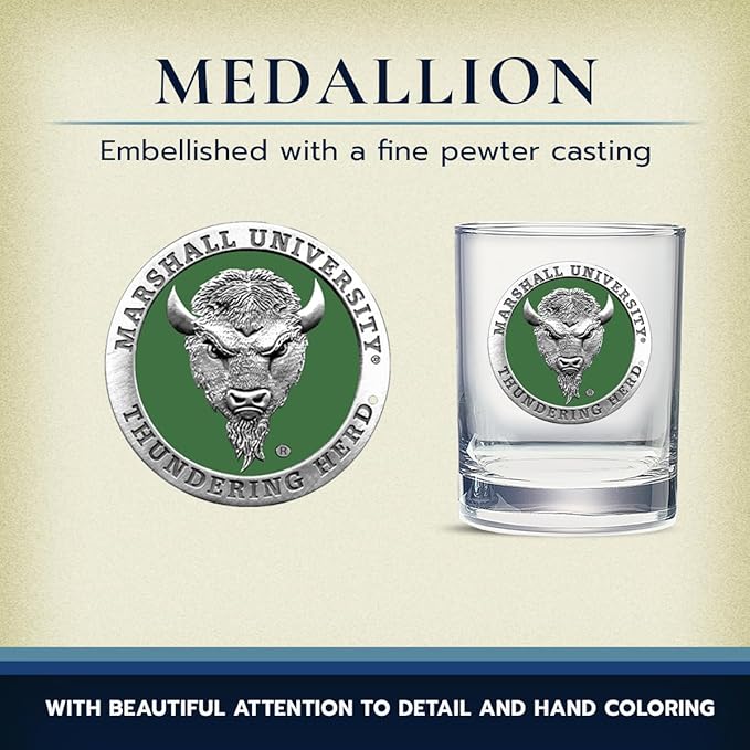 Heritage Pewter Marshall University Thundering Herd Double Old Fashion | Double Rocks Glass 14 OZ for Liquor | Expertly Crafted Pewter Glass