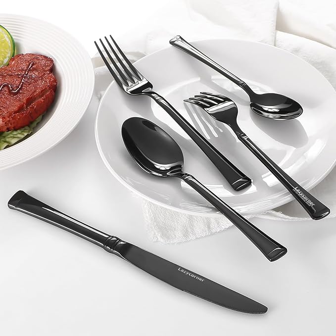 Black Silverware Set,18/10 Heavy Stainless Steel Flatware Set,40 Piece Cutlery Set，Mirror Polished,Dishwasher Safe