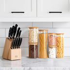 ComSaf Glass Food Storage Jars Set of 6, Clear Glass Storage Containers with Lids, Canisters Sets for the kitchen, Spaghetti, Pasta, Flour, Nuts, Oat, Coffee and Sugar Container, Pantry Organization