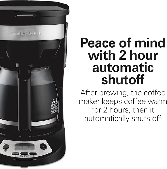 Hamilton Beach 12 Cup Programmable Drip Coffee Maker, Brew Options, Glass Carafe (46299), Black with Stainless Accents