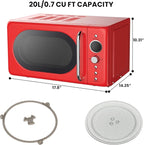 Total Chef Retro Microwave Oven | 20L / 0.7 Cu Ft | Quick Start & Defrost By Weight/Time | 8 Pre-set Cooking Modes For Coffee, Rice, Pasta, Potato, Reheat, Fish, Pizza, Popcorn | 700W | Red