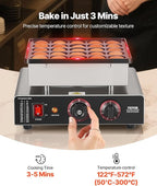 VEVOR Mini Pancake Maker, 25PCS 43mm Diameter Dutch Muffin Waffle Baker, Non-stick Stainless Steel Poffertjes Grill, Commercial Electric Dorayaki Machine, Temp & Time Control, Home Kitchen Restaurant