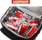 FlowFly Insulated Reusable Lunch Bag Adult Large Lunch Box for Women and Men with Adjustable Shoulder Strap,Front Zipper Pocket and Dual Large Mesh Side Pockets, Black