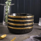 Stone Lain Florian 4-Piece Round Pasta Bowl Set, Black with Gold Rim
