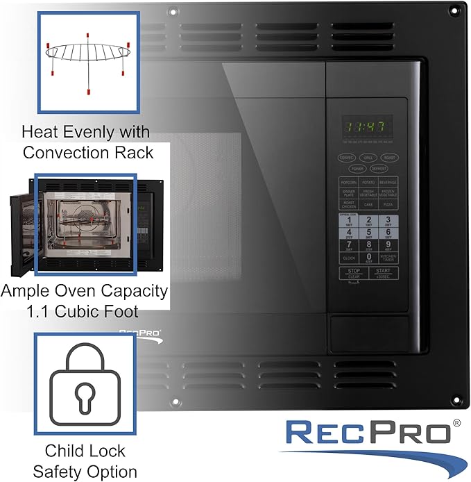 RecPro RV Convection Microwave 1.1 cu. ft. | 120V | Microwave | Appliances | Direct Replacement for High Pointe and Greystone (Black)