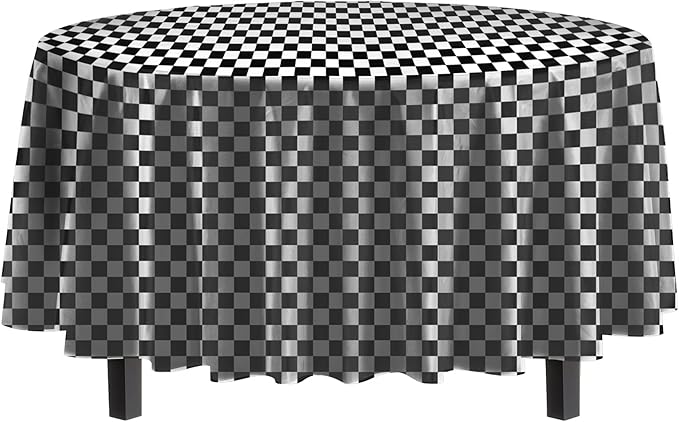 Exquisite Party Solids 12-Pack - Premium Plastic Tablecloth 84 Inch Round Table Cover - Checkered