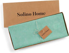 Solino Home Linen Table Runner 120 Inches Long - Athena, 100% Pure Linen Chambray Aqua Dining Table Runner 14 x 120 Inch for Summer