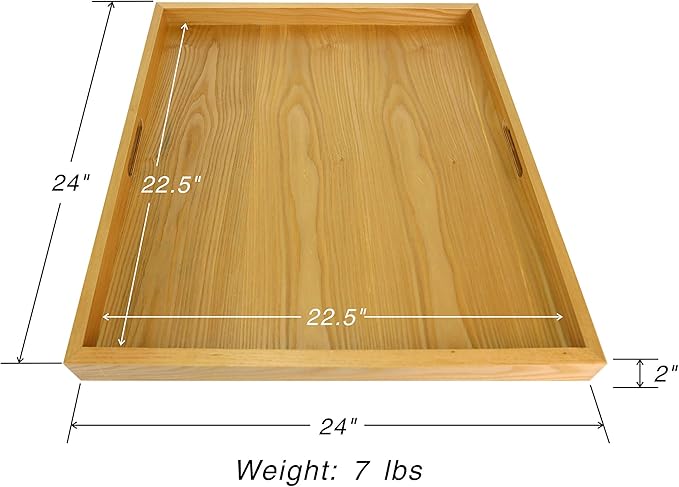 24x24 inches Square Oak Wooden Ottoman Tray, Large Living Room Serving Tray