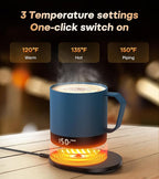 Heated Coffee Mug Rechargeable - Temperature Control Self Heating Coffee Mug 14oz with Lid, Double Sided & Real-Time LED Display, Hot up to 150℉, Birthday Gifts for Women and Men(Blue)