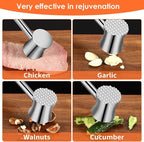 304 Stainless Steel Meat Tenderizer Mallet, 9.6'' Dual Side Heavy Duty Meat Mallet, Easily Softens Steak, Chicken, Pork and Beef, Kitchen Meat Hammer Tenderizer, Dishwasher Safe