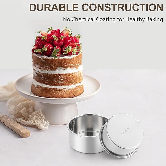 Homikit Mini Round Cake Pan Set of 2, 4 Inch Stainless Steel Small Baking Pans, 2” Deep Layer Smash Cake Tins, Oven & Dishwasher Safe，Non-Toxic & Healthy