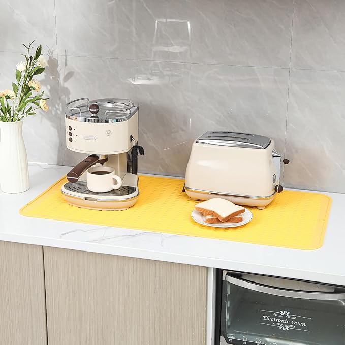 Silicone Dish Drying Mat for Multiple Usage,Easy clean,Eco-friendly,Heat-resistant Silicone Mat for Kitchen Counter or Sink,Refrigerator or Drawer Liner Yellow 5XL 36inches x 18inches