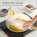 FELAMP Healthy Ceramic Nonstick Cookware Set, 7-Piece PFOA/PFOS/Toxin-Free Pots & Pans Set for Induction & All Stovetops, Dishwasher Safe with Glass Lids，Gift for New Home & Chefs