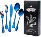 Blue Silverware Set Flatware Cutlery - 20 Pieces Stainless Steel Tableware Set Service for 4,Include Fork Knife Spoon,Mirror Polished,Dishwasher Safe