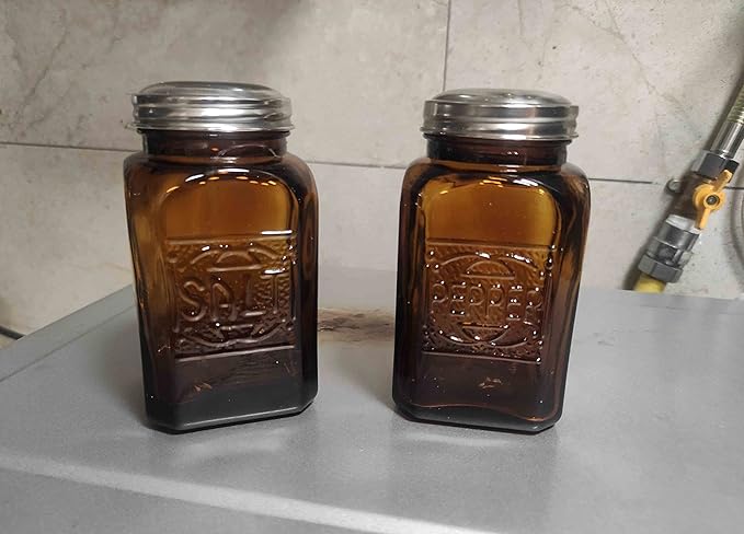 Depression Style Glass Salt and Pepper Shakers (Amber)