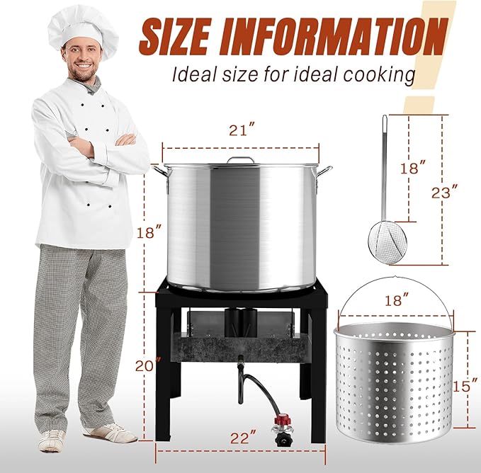 100QT Crawfish Boiler Kit, Waterproof Cover & 18-inch Skimmer, 110,000BTU Propane Burner Stove, 0-20PSIG Regulator, Aluminum Seafood Boil Pot, Crab Boil Pot with Basket