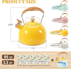 GGC Whistling Tea Kettle for Stove Top, 85OZ/2.6QT Stainless Steel Tea Kettles for Boiling Water Milik or Coffee, Yellow Tea Pots with Wood Pattern Folding Handle, Thumb Design Control Kettle Outlet
