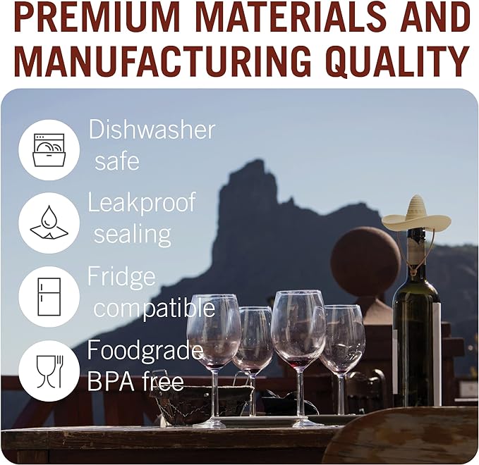 Elcorko Silicone Wine Stopper with Sombrero Design, Keeps Wine Fresh - Pack of 3