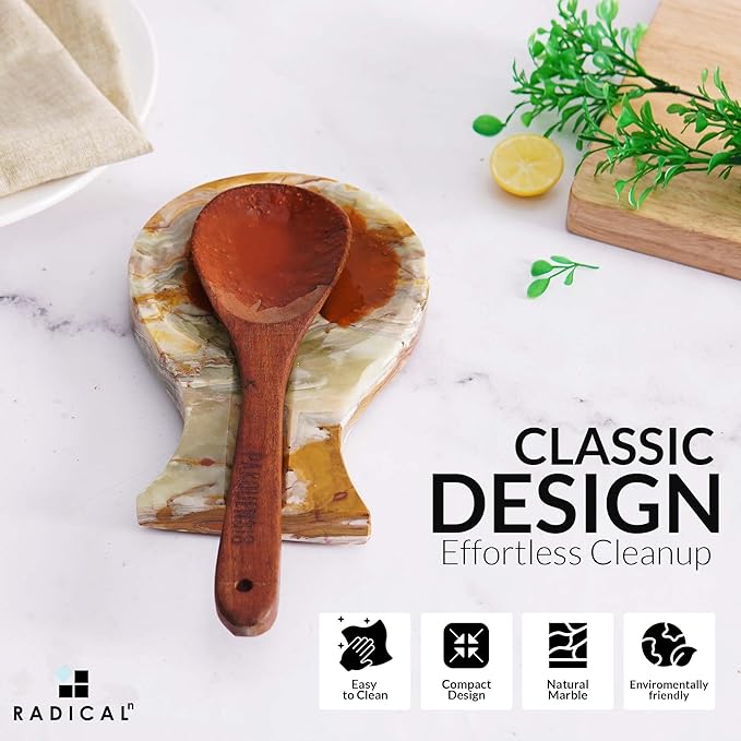 Radicaln Marble Spoon Rest Green Onyx Spatula Ladle Fork Handmade Utensil Rest - Non Ceramic Non Copper Spoon Rests Kitchen Organizer - Chef Cooking Countertop Spoon Holder