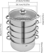 5-Tier Stainless Steel Steamer Cookware Pot with Kitchen Steaming Cookware with Lid Gas Electric Stove Steamer Pot for Kitchen, Home, And Commercial Use