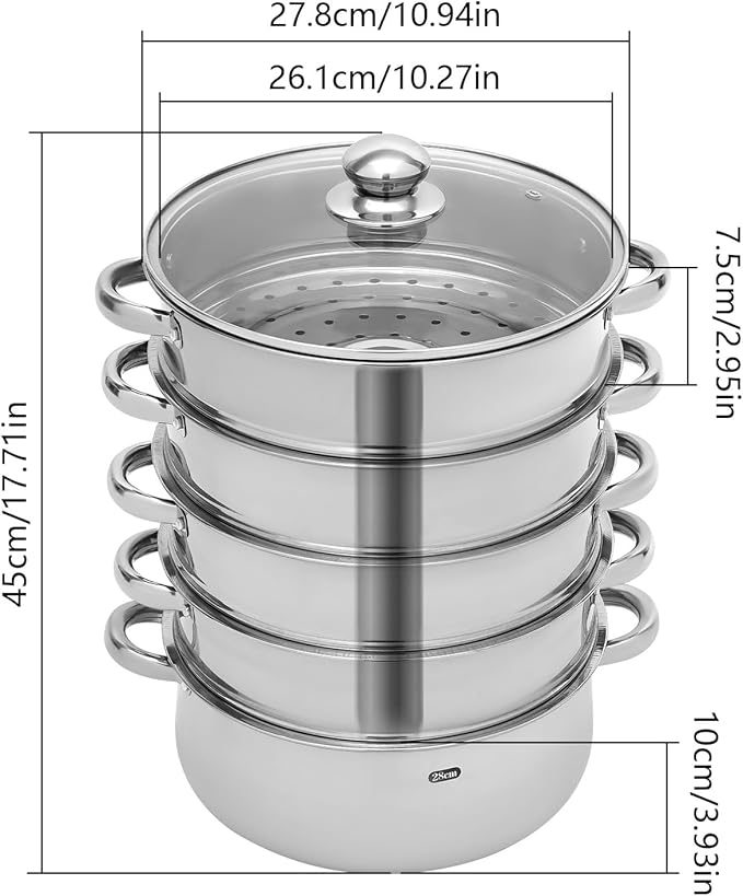 5-Tier Stainless Steel Steamer Cookware Pot with Kitchen Steaming Cookware with Lid Gas Electric Stove Steamer Pot for Kitchen, Home, And Commercial Use