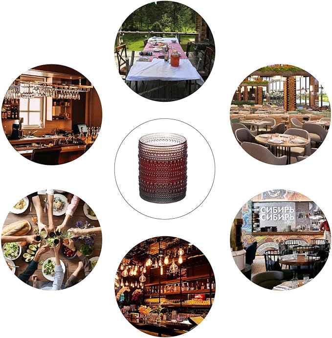 XKXKKE Hobnail Beaded Drinking Glasses Set of 6, 12 oz Vintage Glassware Set Romantic Water Glasses Tumbler, Water Cups, Clear Embossed Glassware Set for Beer, Juice, Cocktail, Soda, Beverages Purple