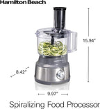 Hamilton Beach Food Processor & Vegetable Chopper for Slicing, Shredding, Mincing, and Puree, 10 Cups + Veggie Spiralizer makes Zoodles and Ribbons, Grey and Stainless Steel (70735)