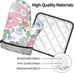 Pink Floral Oven Mitts and Pot Holder Set of 2 Watercolor Flower Heat Resistant BBQ Gloves Hot Pads for Kitchen Baking Cooking Microwave