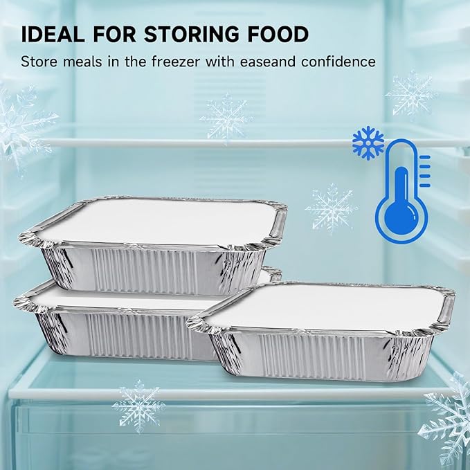 Aluminum Pans with Lids - 50 Pack 2.25LB Capacity Disposable Pans, 8.5”x6” Heavy Duty Tin Foil Pans with Lids for Cake Baking, Cooking, Heating, Storing, Prepping Food