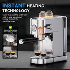 20Bar Espresso Machine, Compact Espresso Maker with Milk Frother, Stainless Steel Coffee Machine for Cappuccino&Latte, 42oz Water Tank, Visible Pressure Gauge, Home&Office, Silver