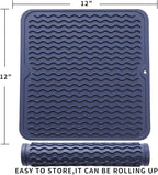 Silicone Dish Drying Mat for Multiple Usage,Easy clean,Eco-friendly,Heat-resistant Silicone Mat for Kitchen Counter or Sink,Refrigerator or Drawer liner Navy Blue M 12 inches x 12 inches