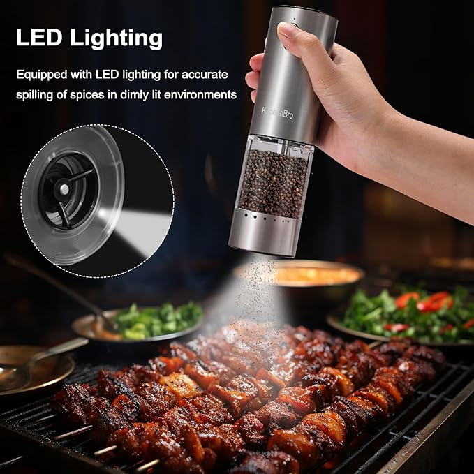 Electric Salt and Pepper Grinder Set 6 Levels Adjustable Coarseness Refillable Stainless Steel Auto Salt and Pepper Grinder Mill Usb Rechargeable with Lights