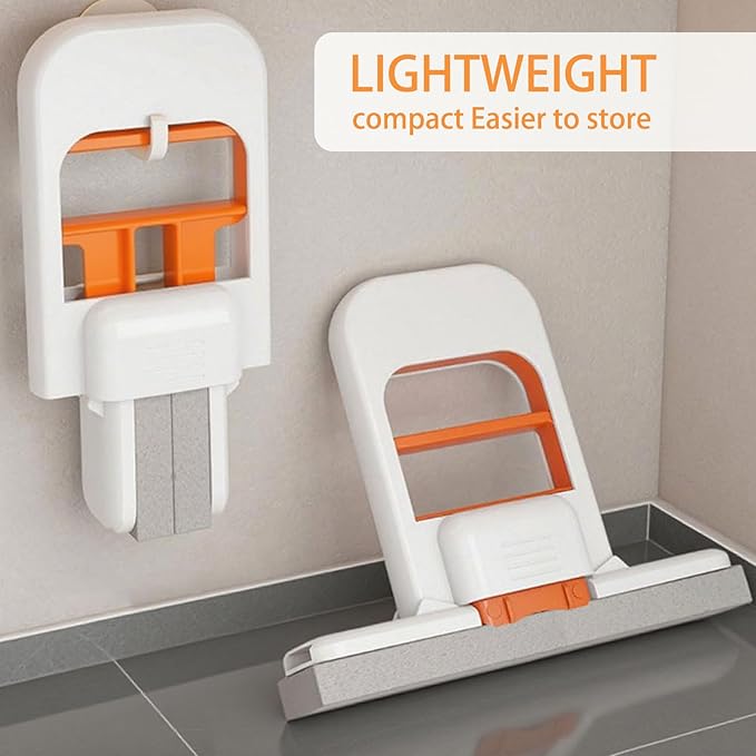 2-in-1 Self-Squeeze Portable Mop: 2 Extra Sponge Heads for Bathroom Corners, Kitchen Tiles, Car & RV Cleaning - Compact Travel Mop(Black)