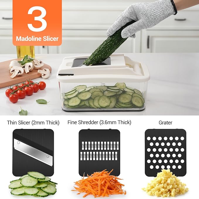 Sopito Vegetable Chopper Heavy-Duty Mandoline Slicer for Kitchen - Multifunctional Onion Potato Food Veggie Fruit Slicer and Cutter with 6 Blades & Container for Onion, Veggies, and Food Preparation