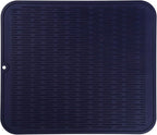 Silicone Dish Drying Mat for Multiple Usage,Easy clean,Eco-friendly,Heat-resistant Silicone Mat for Kitchen Counter or Sink,Refrigerator or Drawer Liner Navy Blue XL 18 inches x 16 inches