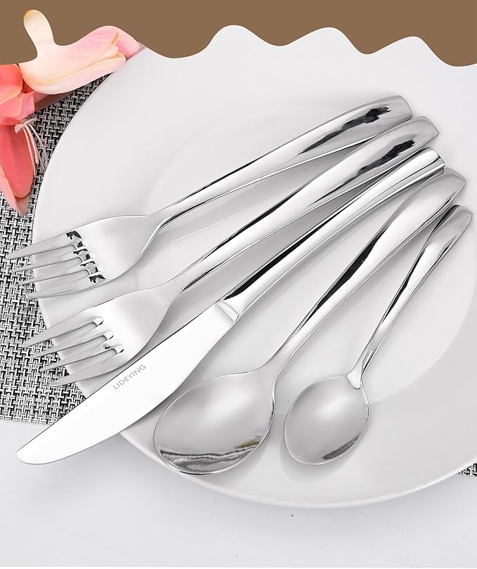 40 Piece Silverware Set,Stainless Steel Flatware Set for 8,18/0 Rust-Proof Cutlery Set with Forks & Spoons,Mirror Polished Dishwasher Safe - Heavy Duty Tableware for Home & Dining