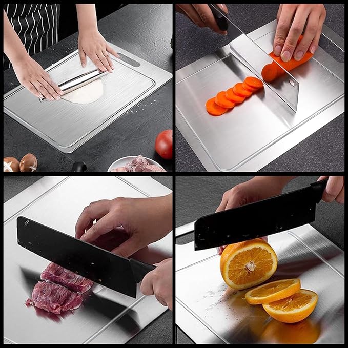 New Titanium Cutting Board with Grooves, Cutting Boards For Kitchen, Double-Sided Food-Grade Titanium Cutting Board For Cutting Meats, Fruits And Vegetables (9.84x5.9in)
