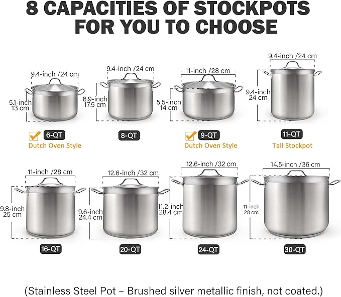 Cooks Standard Dutch Oven Casserole with Lid, 9 Quart Professional Stainless Steel Stockpots, Silver