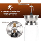 Mason Jar Coffee Grinder - Manual Lid Attachment for Wide Mouth Jars, Stainless Steel & Ceramic Burr, Ideal for Camping & Home Barista